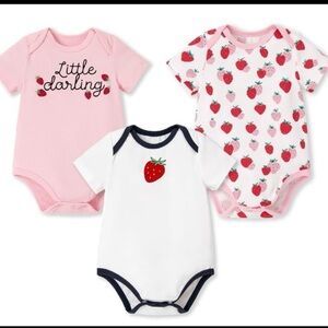 PatPat Pink and White Strawberry Bodysuit Trio